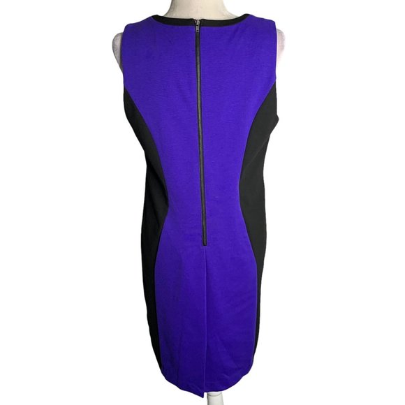 Ellen Tracy Colorblock Sheath Dress 8 Blue Black Lined Sleeveless Zip Round Neck - Picture 4 of 6